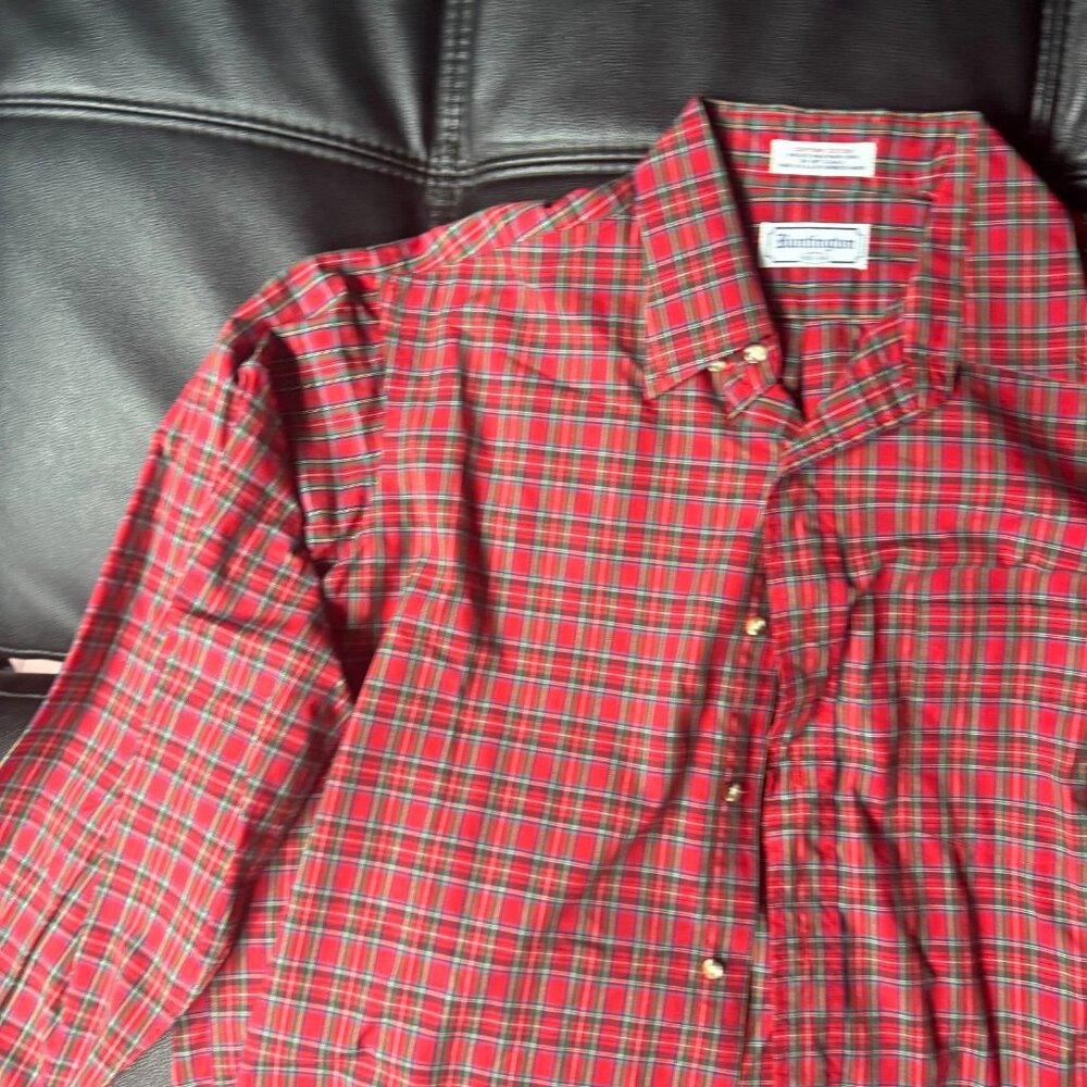 Vintage Huntington Men's Dress Shirt Red Plaid Egyptian Cotton Size 16.5-34 - Picture 5 of 14